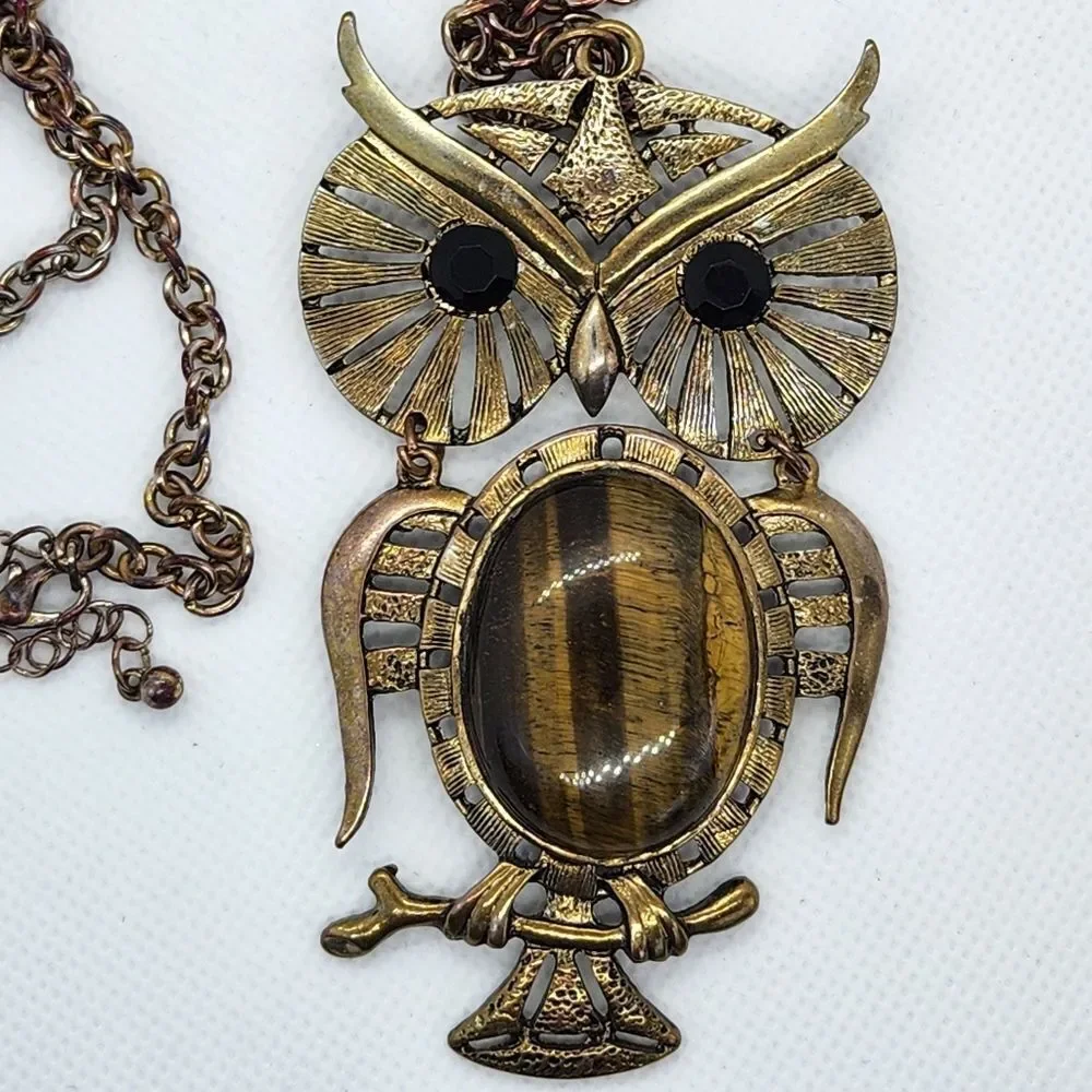 🔺️Tigers Eye Owl Pendant Necklace